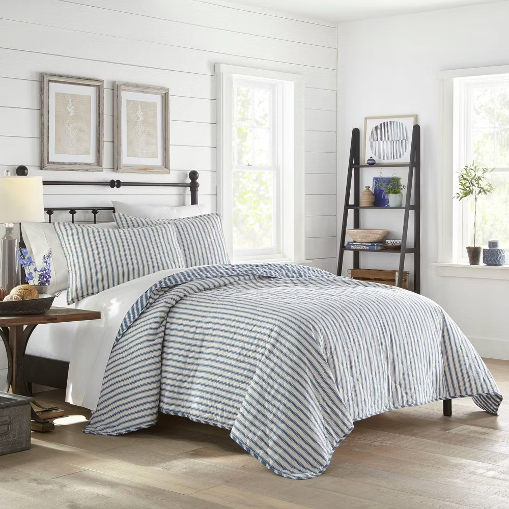 Full/Queen Willow Way Ticking Stripe Quilt & Sham Set Navy - Stone gallery