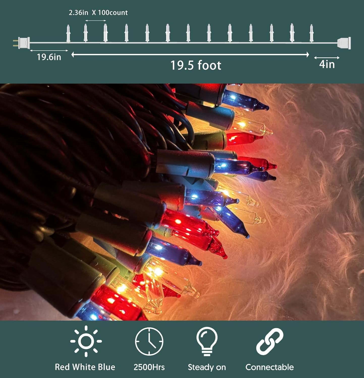 HISHINY Red White Blue Mini String Lights 21ft 100 Count Free Ship gallery