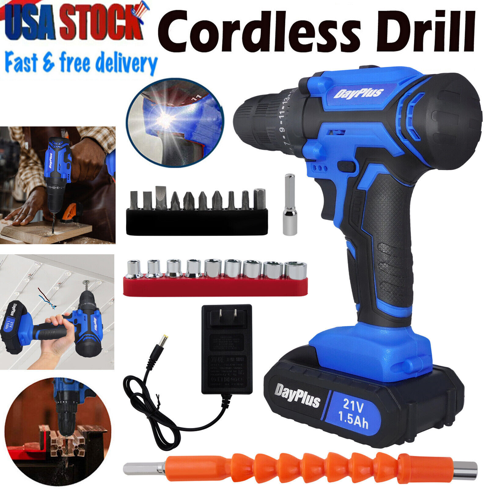 21V Max Cordless Drill Driver Set Impact Drill Tool Kit w/ 26 Pieces Accessories gallery