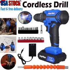 21V Max Cordless Drill Driver Set Impact Drill Tool Kit w/ 26 Pieces Accessories