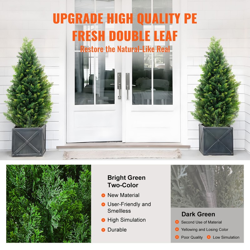 VEVOR 2 Pack 3' Artificial Cedar Topiary Tree Faux Plant UV Decor In/Outdoor gallery