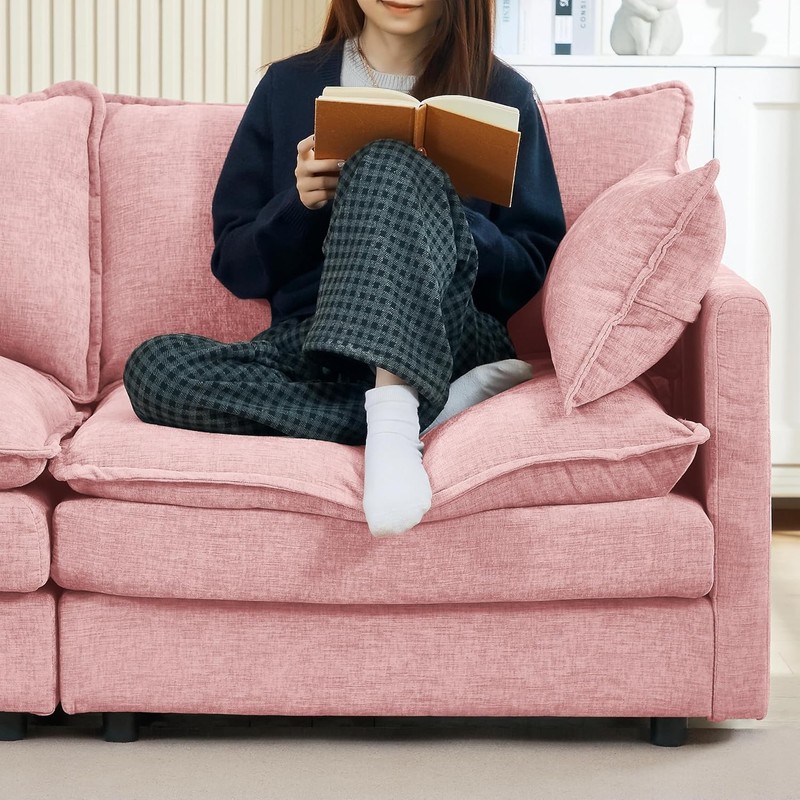 Oversized L-Shaped Boneless Couch, Modular Sectional Sofa Bed W/ Movable Ottoman gallery