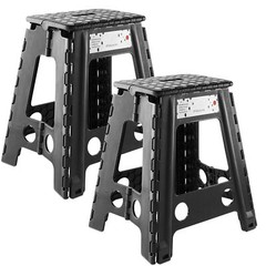 2 Pack – 18″ Folding Plastic Step Foot Stools with Handle – Black