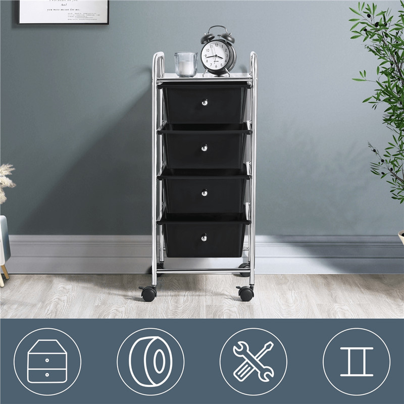 Rolling Storage Cart Plastic Bin Unit With 4 Drawers, Metal Frame, PP Drawers gallery