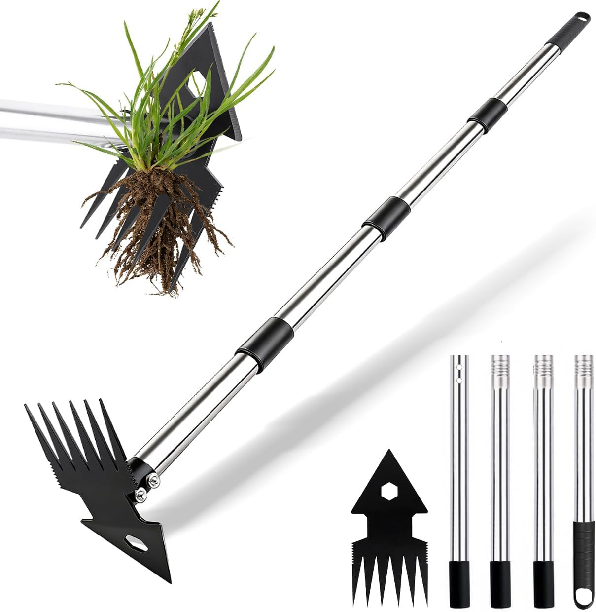 Dual-Head Weed Puller Tool with Long Handle for Efficient Gardening gallery