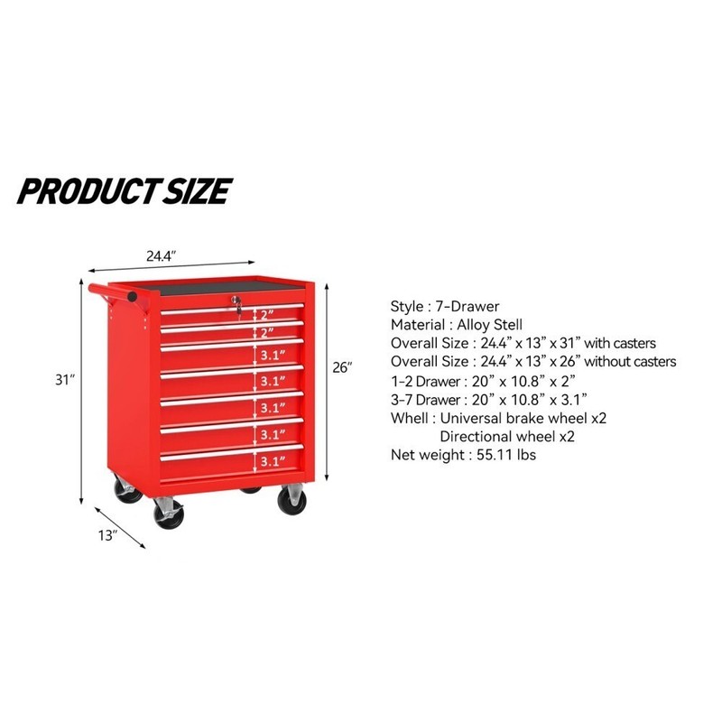 7 Drawers Rolling Tool Chest Tool Box Lockable Tool Storage Cabinet for Garage gallery