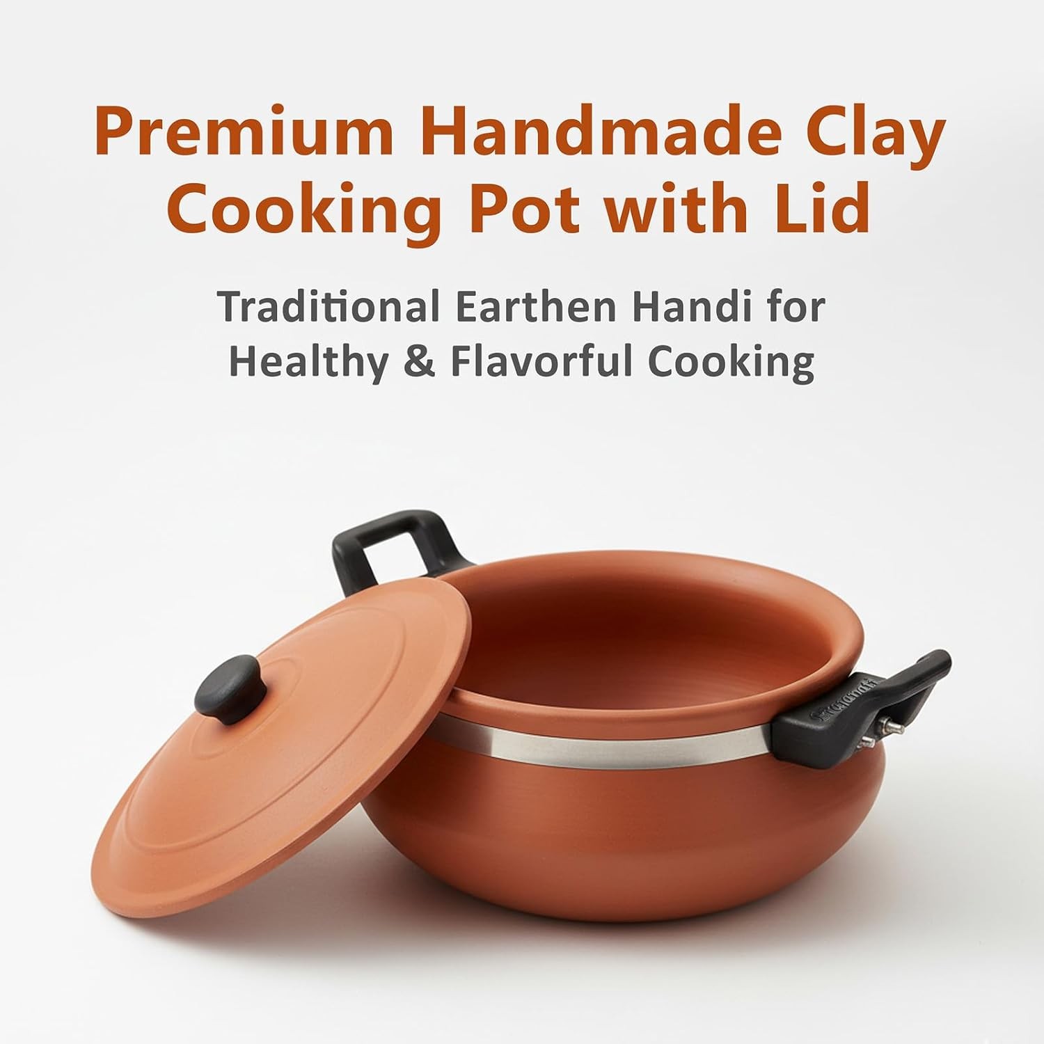 Clay Cooking Handi with Lid Terracotta Earthen Pot for Curry & Dal Handi - 1 L gallery