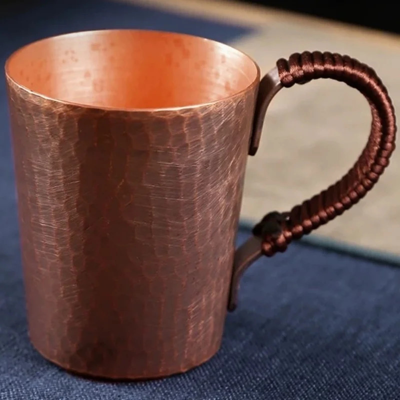 Vintage Pure Copper Coffee Mug Hammer Texture Weave Handle Breakfast Milk Cup gallery