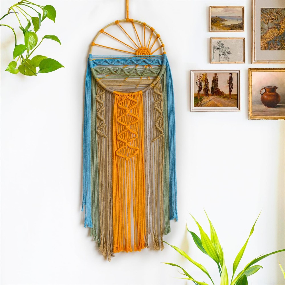 Macrame Wall Hanging Boho Macrame Wall Decor, Sunset Wall Art Dream Catcher H...