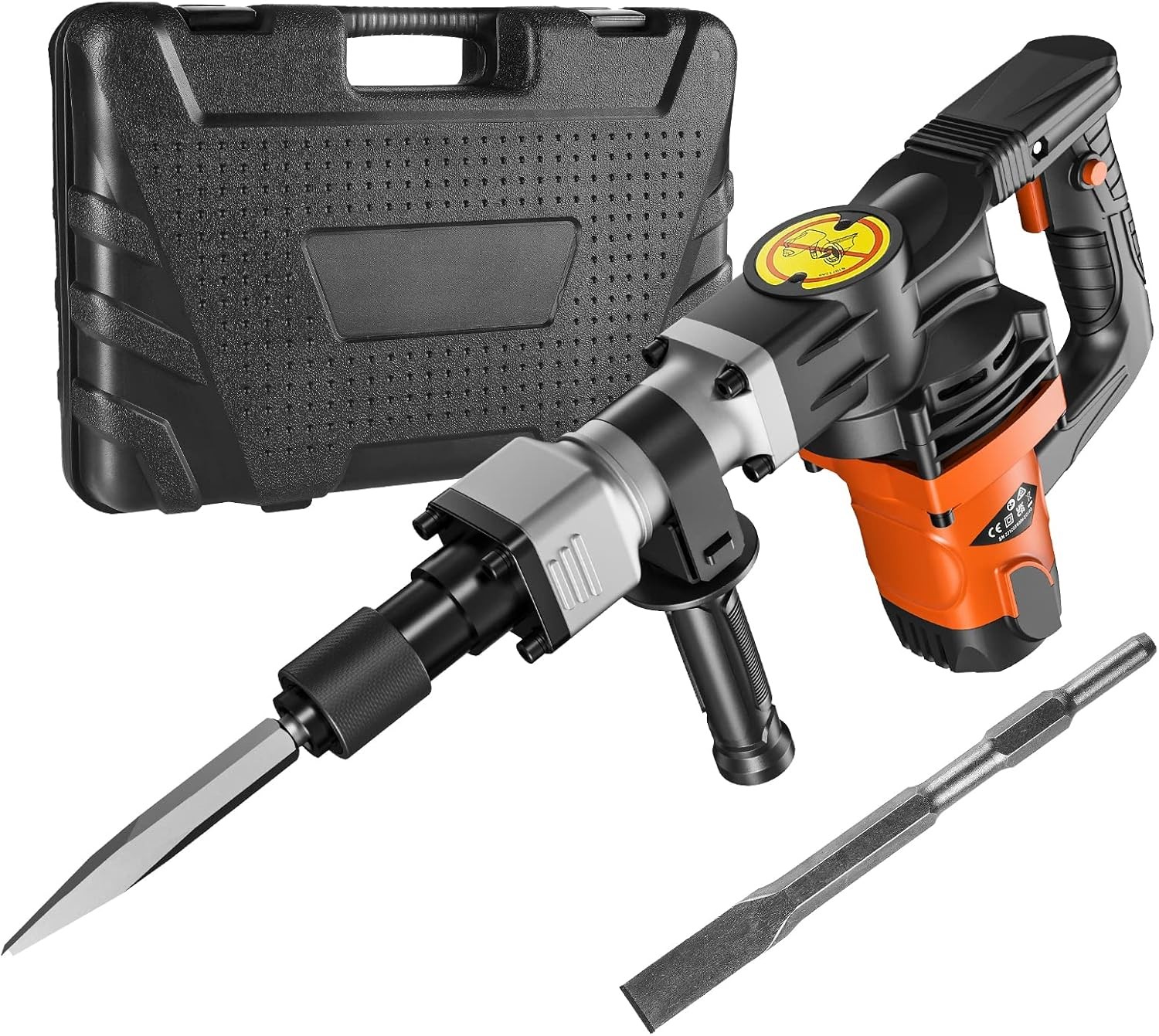 VEVOR Demolition Jack Hammer, MAX 1400W + 2 Chisel Bit Set + Orange, Orange gallery