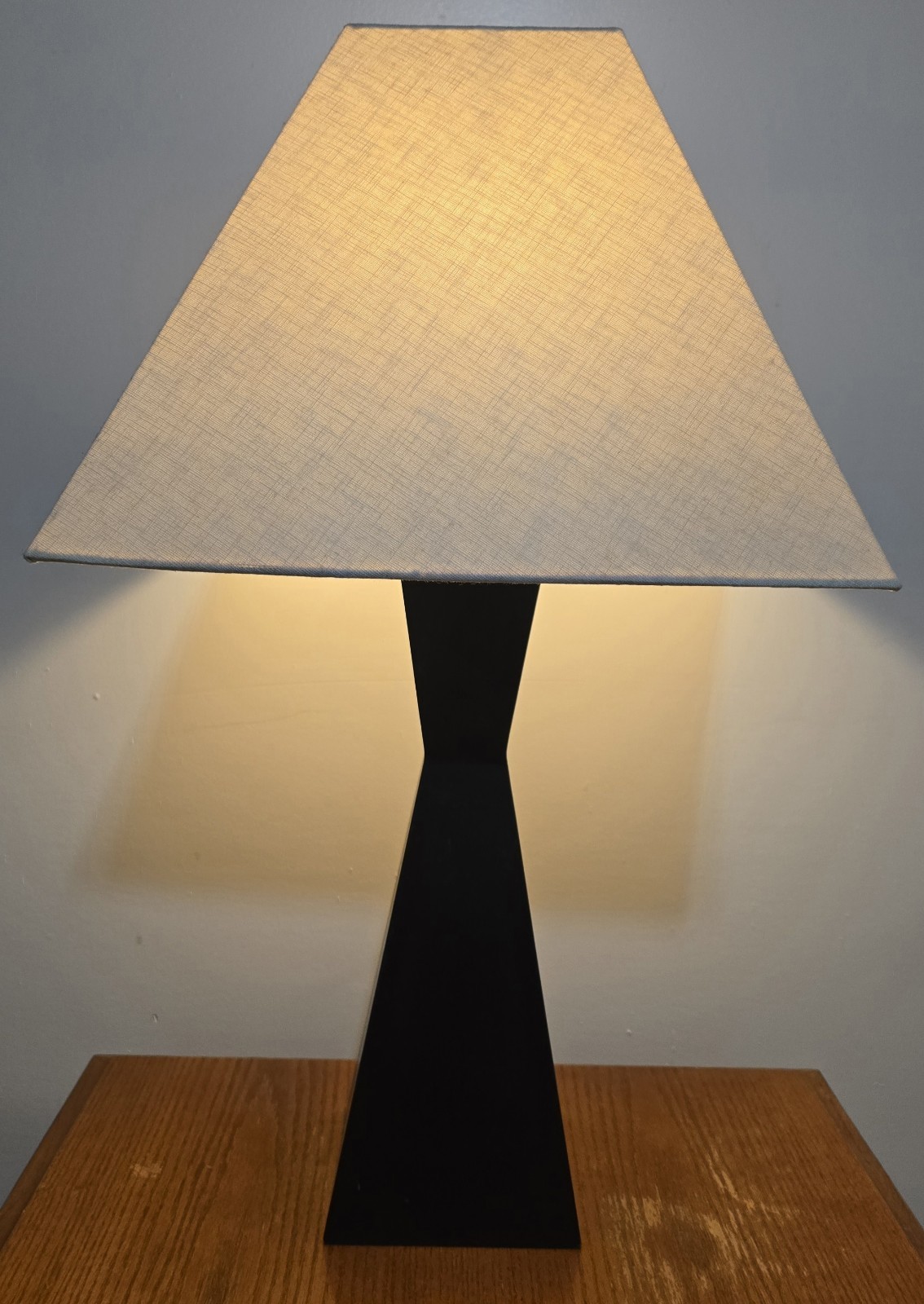 Dark Wood Obelisk Table Lamp 20.5” Modern Geometric Trapezoid Pyramid w/Shade gallery