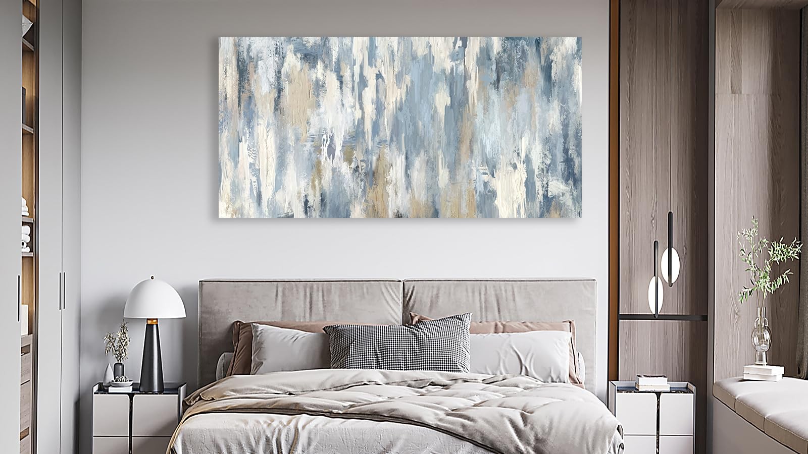 Large Abstract Wall Art - Gray Blue Beige Canvas Pictures for Living Room Con... gallery