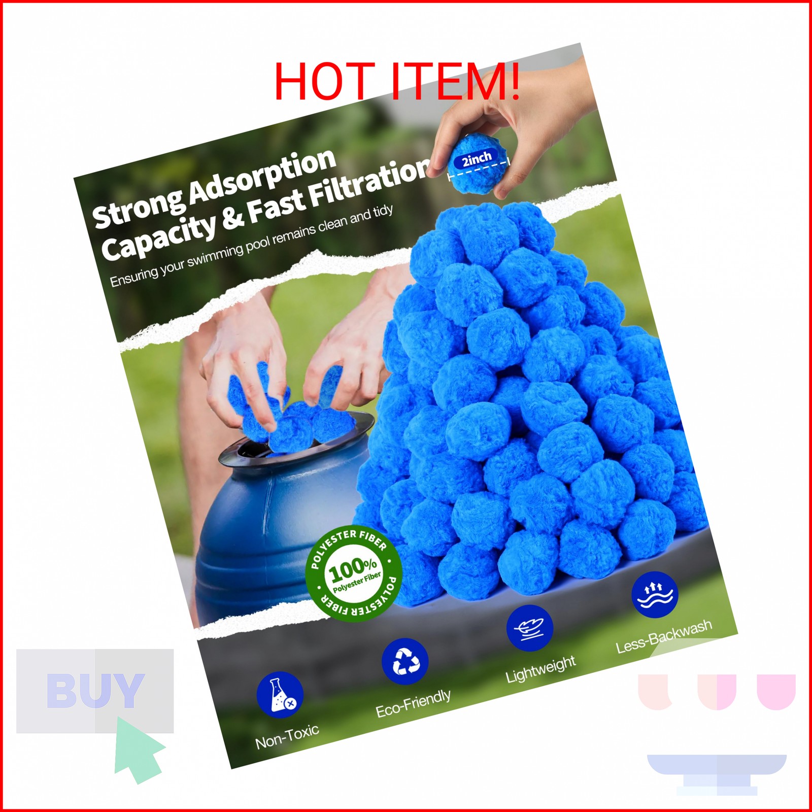BluClear 3.5 lbs Pool Filter Balls for Sand Pump, Reusable Blue Pool Filter Medi gallery