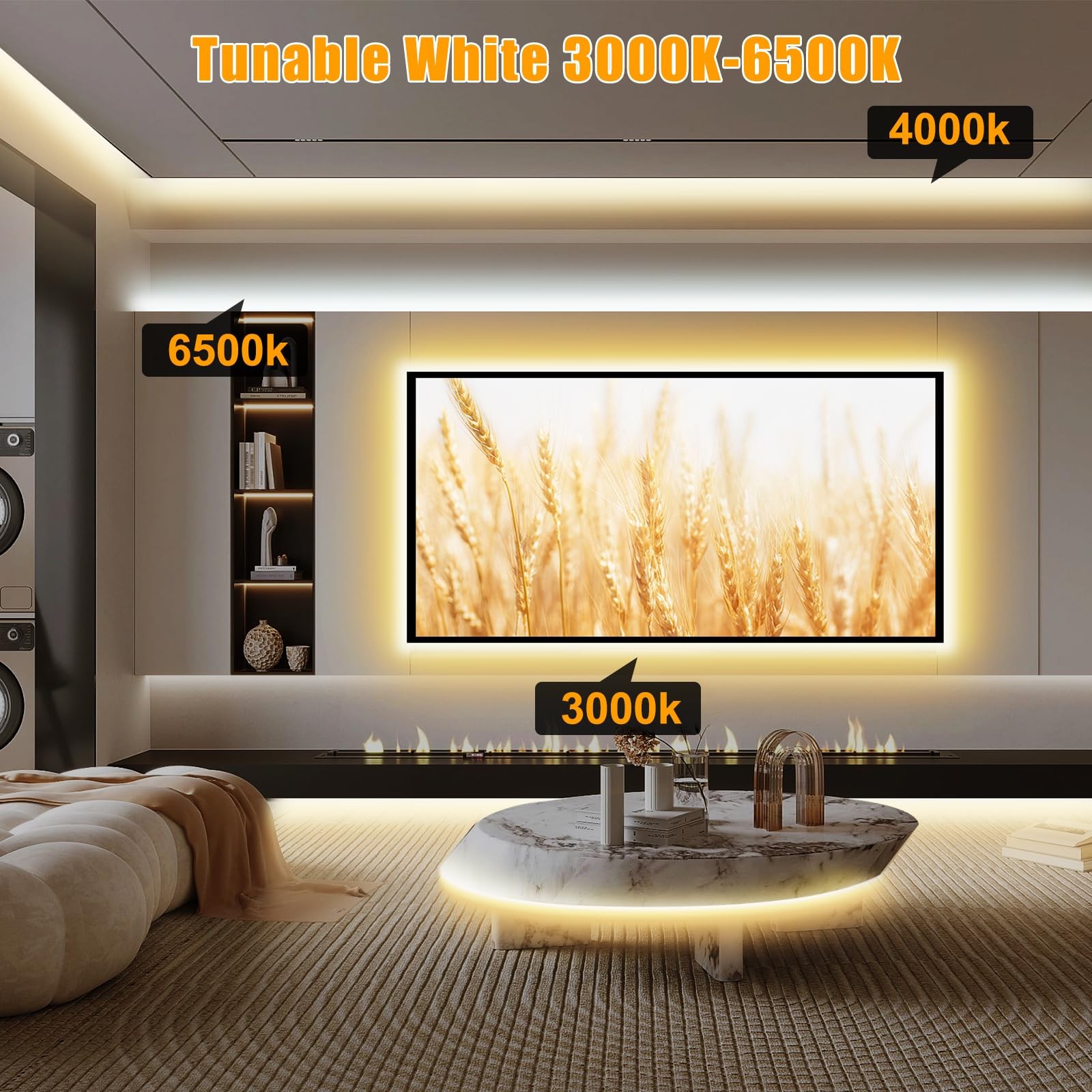 4.92ft Tunable White Smart COB Led Strip Light Kit, CCT 2700K-6500K Bright CO... gallery