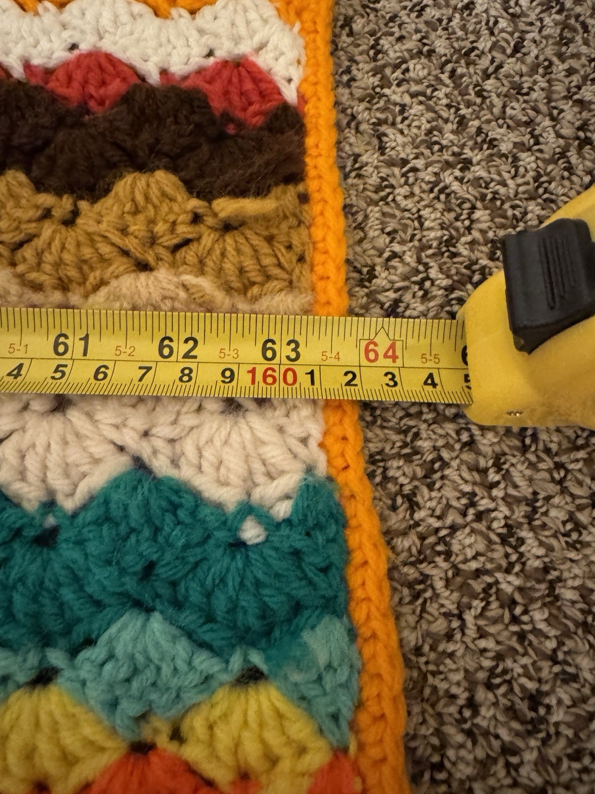 Crochet Afghan Throw Blanket Chevron Stripes 80”x63” VTG Handmade Fall Colors gallery
