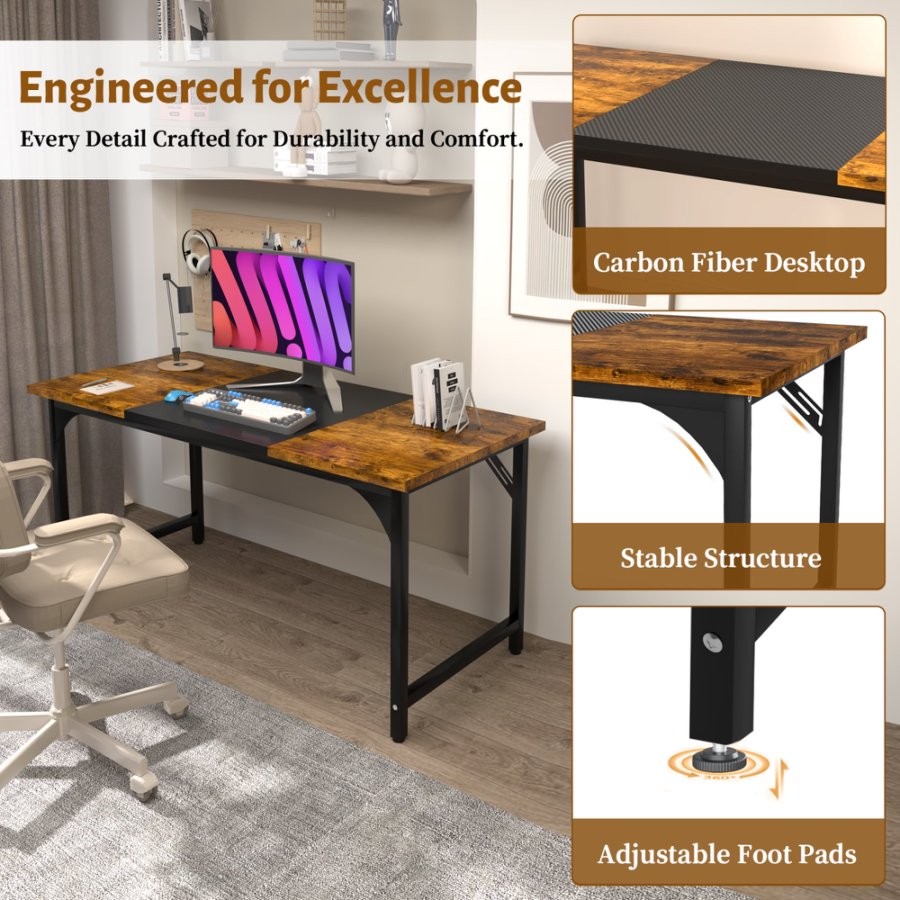 55 inch Gaming Desk Computer Desk Ergonomic Carbon Fiber Table with Cup Hooks gallery