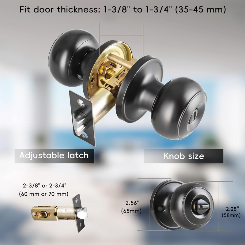 8 Pack Black Door Knobs Interior Keyless, Door Knobs for Bathroom & Bedroom gallery