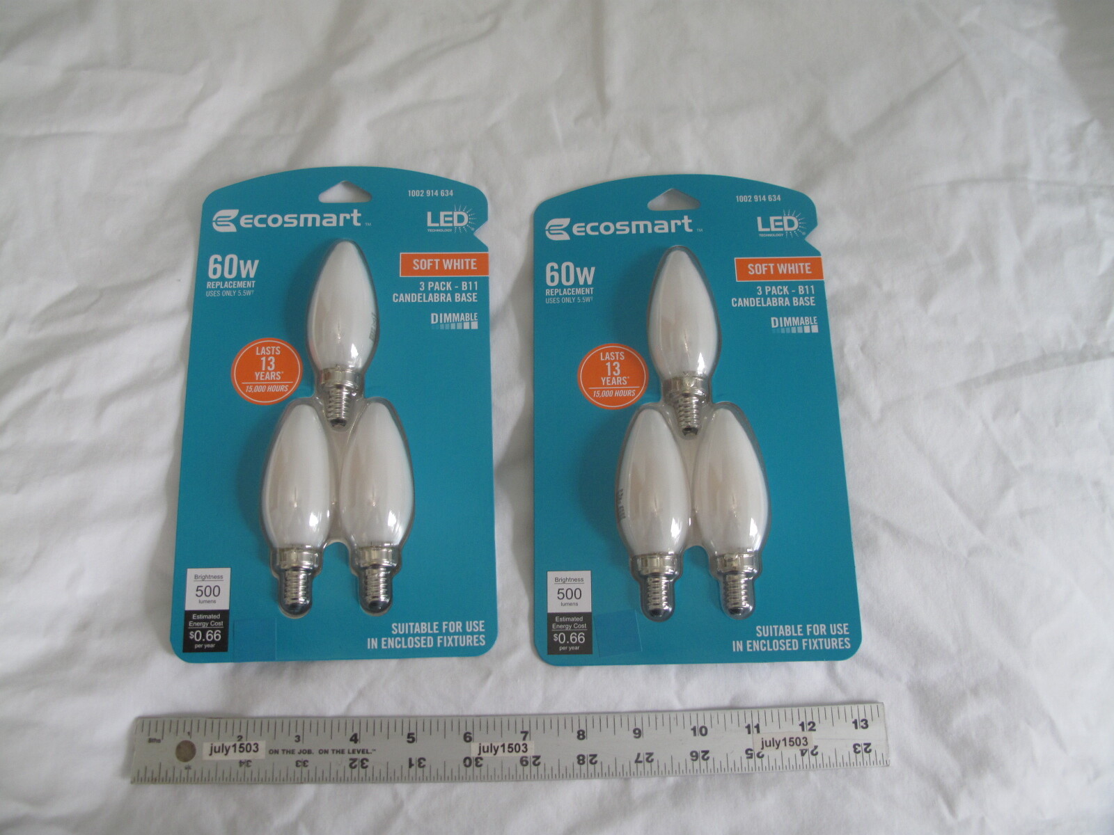 (6) NEW EcoSmart 60w Dimmable LED Soft White 2700K B11 Bulb Candelabra E12 Frost gallery