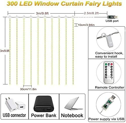 LED Curtain Fairy String Lights USB Window Hanging w/ Remote Home Xmas Decor gallery