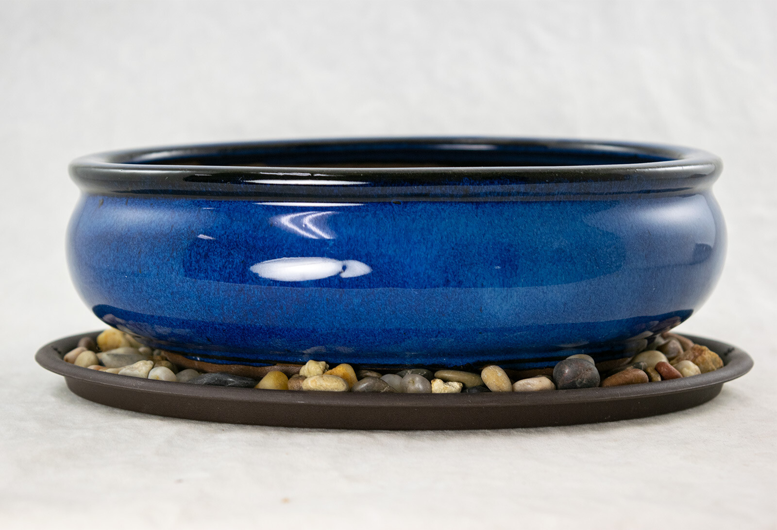 8" Oval Blue Stain Bonsai / Cactus & Succulent Pot + Tray + Rock + Mesh Combo gallery