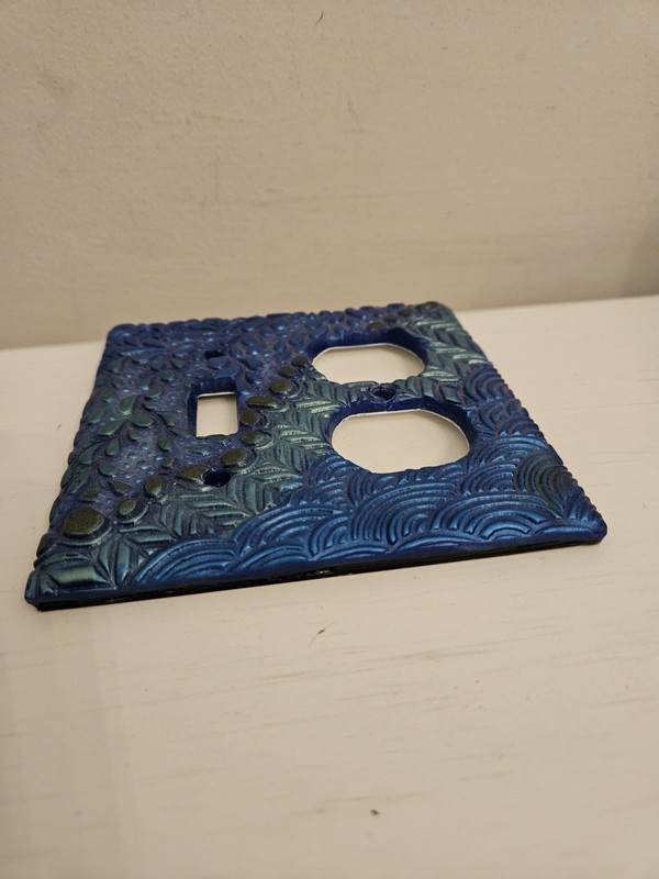 Hand Crafted Polymer Clay Double Outlet Light Switch Plate Cover Blue Green OOAK gallery