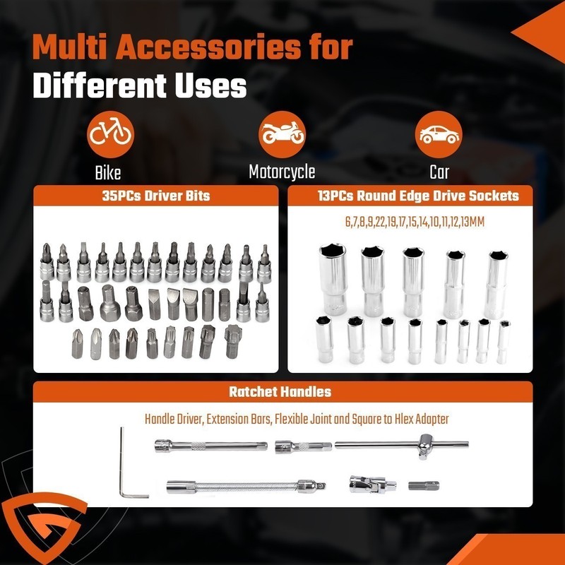 108Pcs Mechanics Tool Set Kit 6-Point Socket Ratchet Wrench Set Repair 6-Point gallery