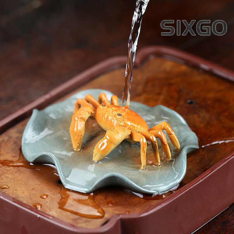 Creative Zisha Tea Pet Color Change Crab on Lotus Yixing Purple Clay Tea Play gallery
