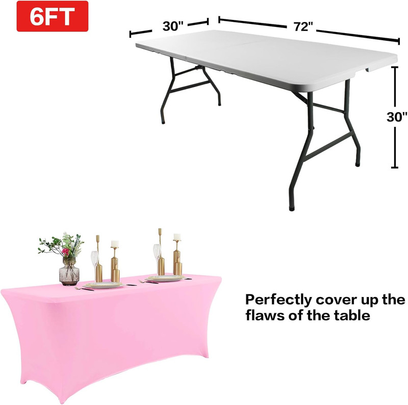 4FT Table Cloth for Rectangular Fitted Events Stretch Pink Table Covers Washable gallery