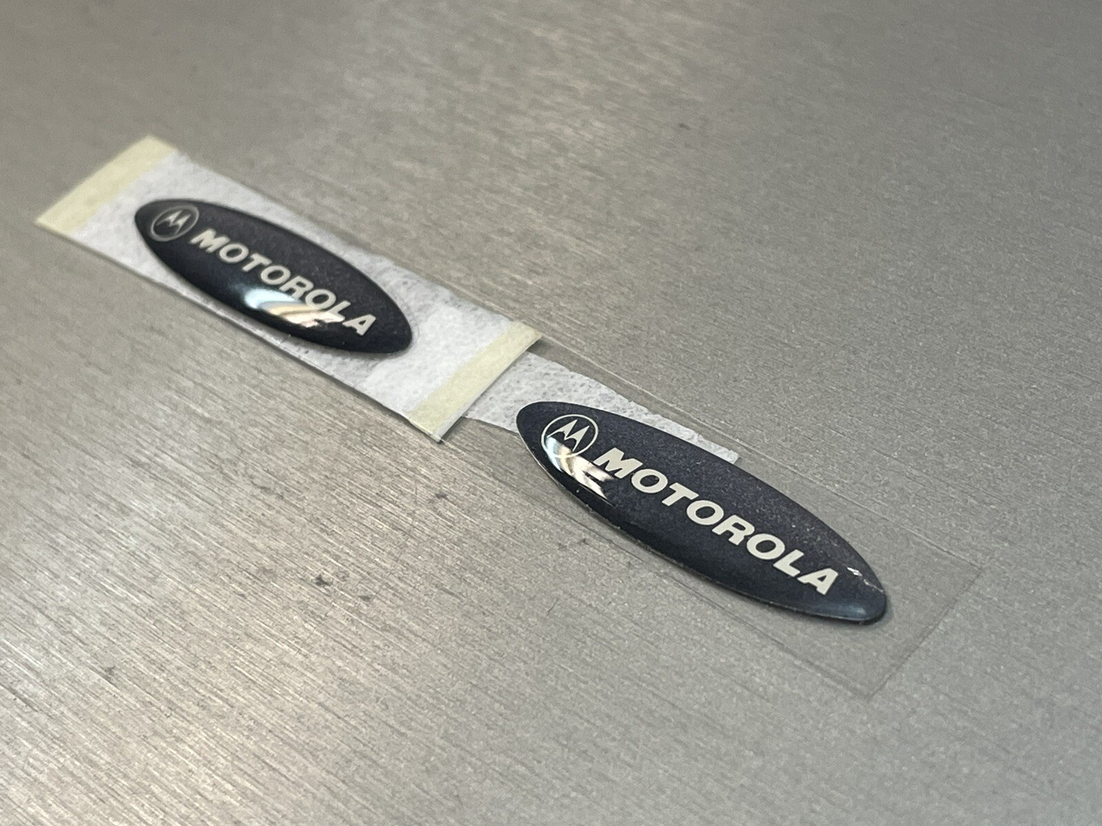 Motorola Galaxy Silver Metallic Crystal Dome Nameplate Badge, OEM, Set of 2 gallery