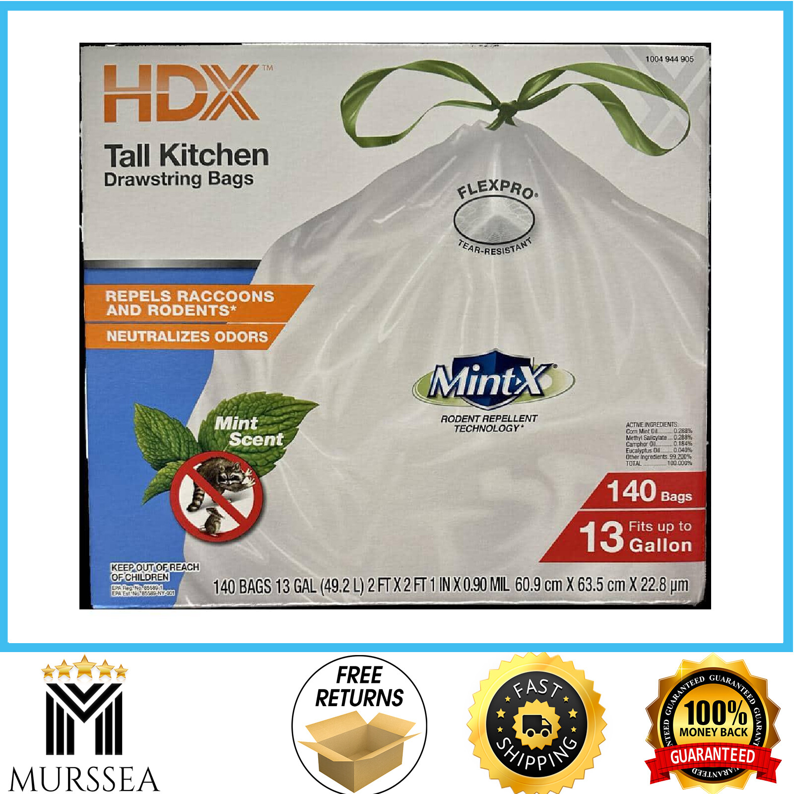 13 Gal. White Rodent Repellent Tall Kitchen Trash Bags (140-Count) gallery