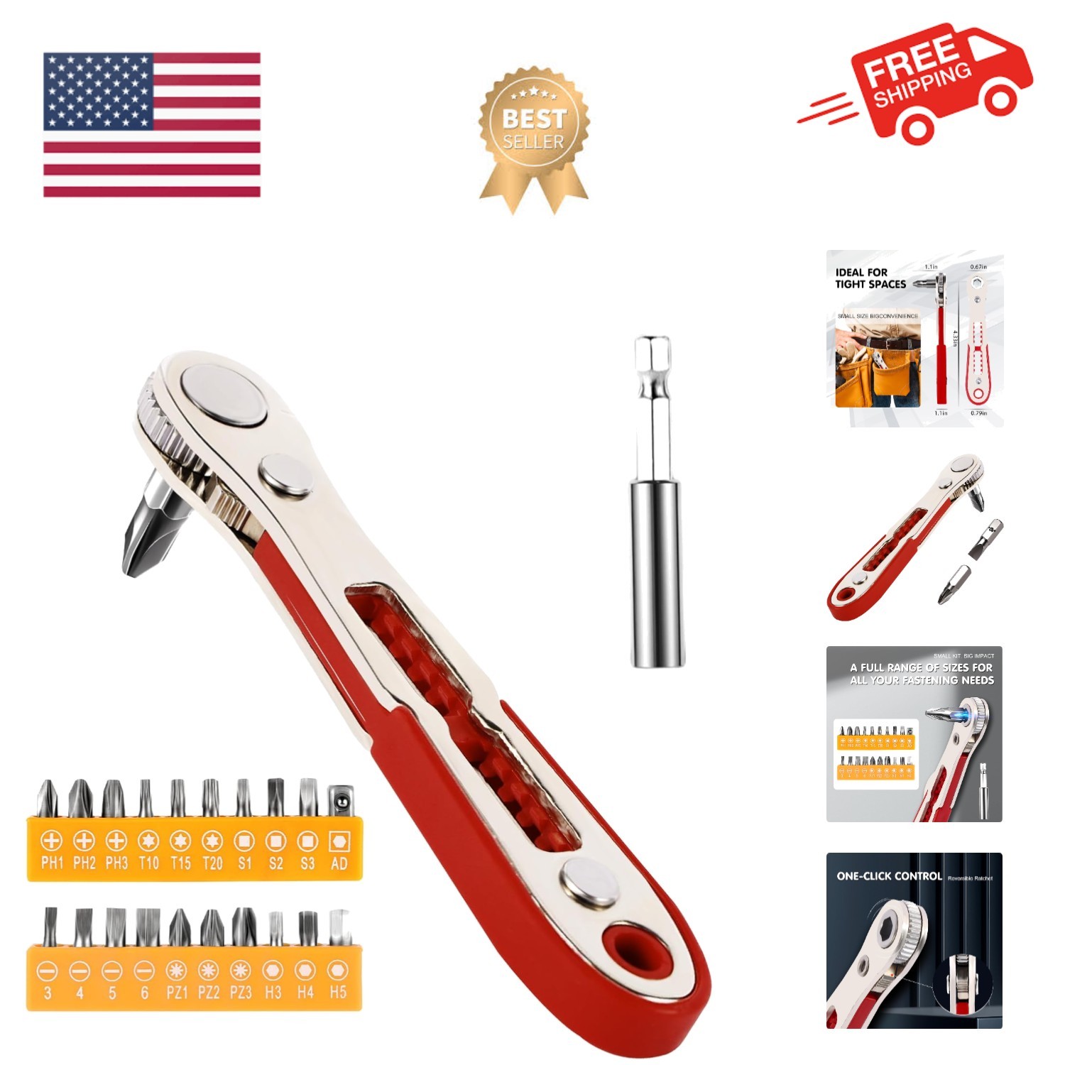 22-in-1 Magnetic Ratchet Screwdriver Set w/Reversible Wrench & Bits | Compact... gallery