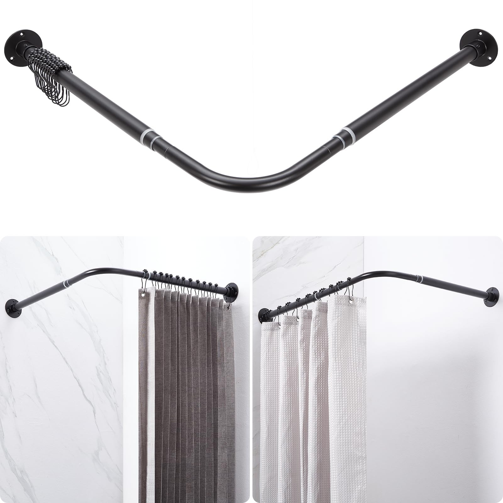 Crkmire L Shaped Corner Shower Curtain Rod, Adjustable 24.3" 47.6" x 24.3" ... gallery