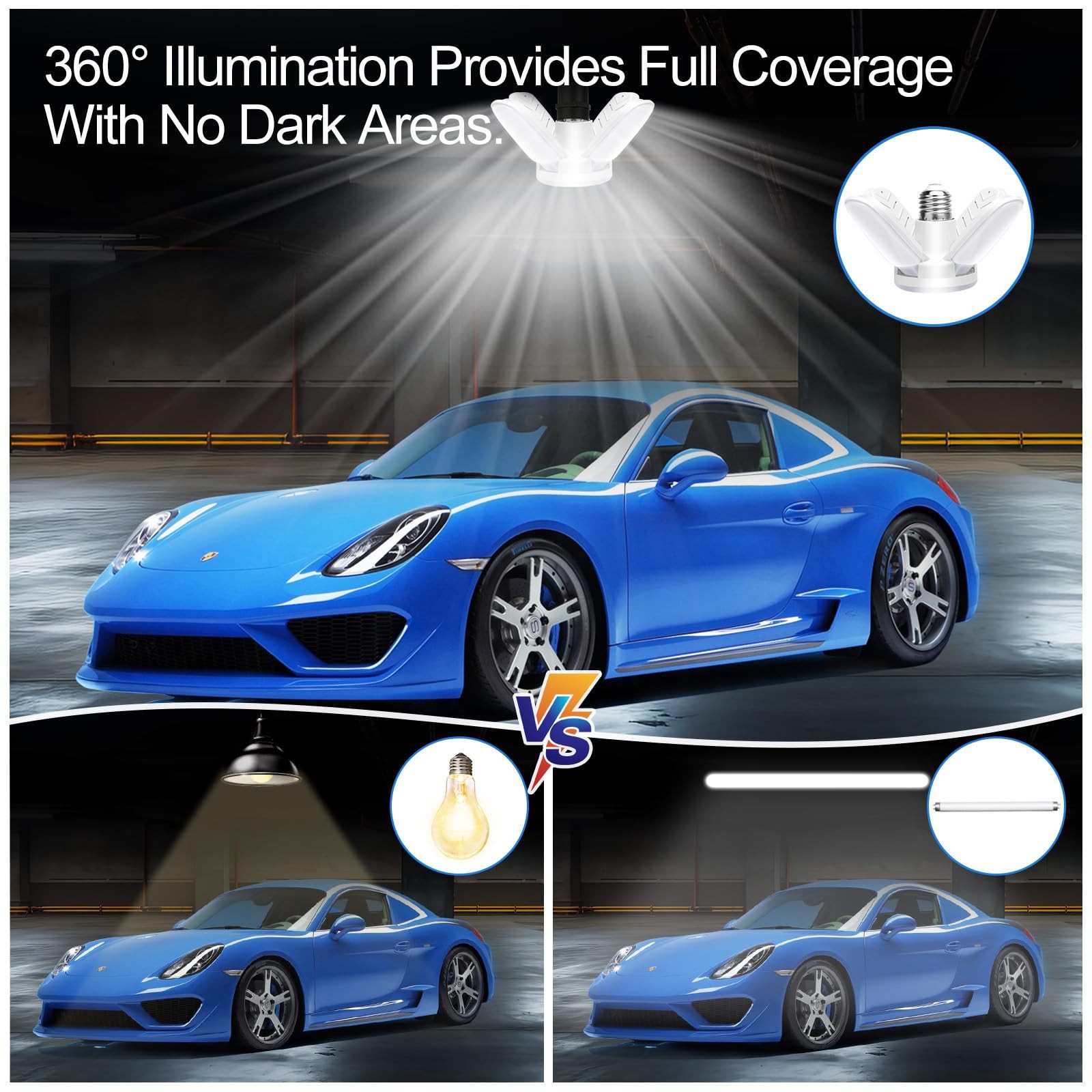 LED Garage Lights 4 Pack,LED Shop Light with 4 Panels Deformable E26/E27 Ceil... gallery