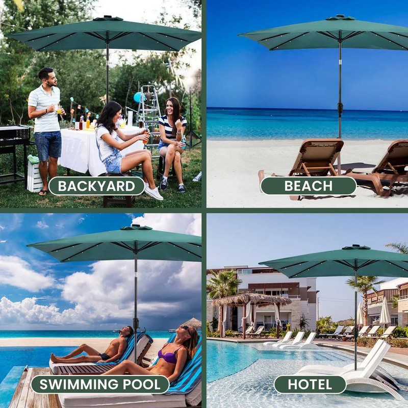 Sun-Ray 9x7 ft Rectangular Solar Lighted Market Patio Umbrella Hunter Green gallery