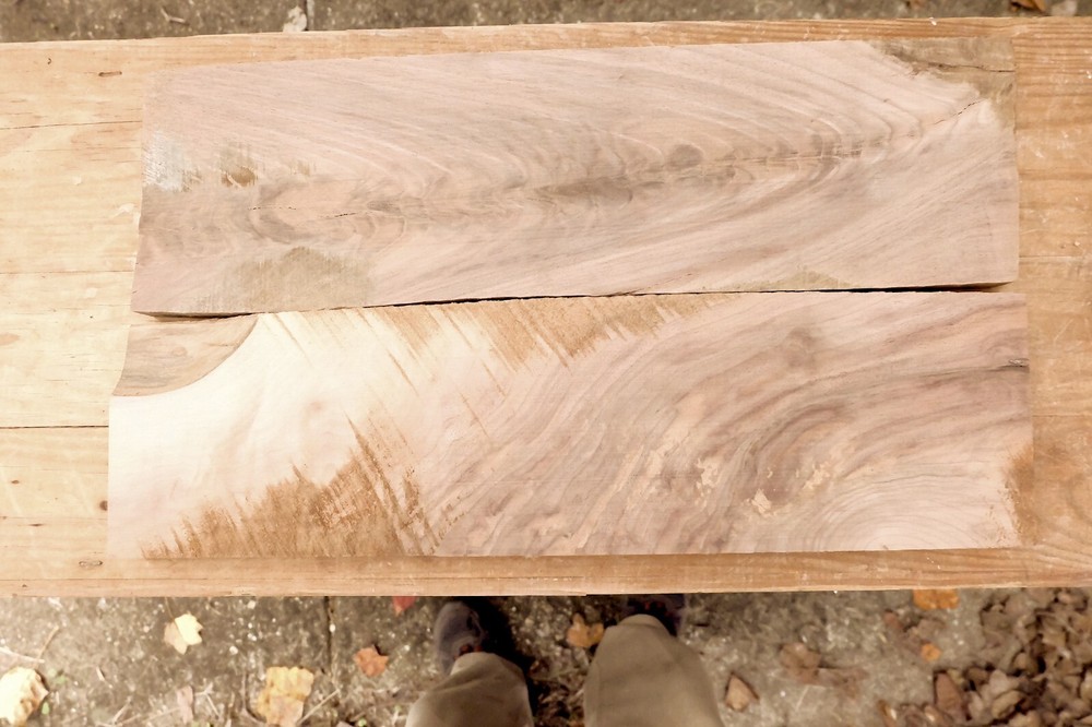 AGED EASTERN BLACK WALNUT CROTCH 2 BOARDS 17X5.5X.94 inches each