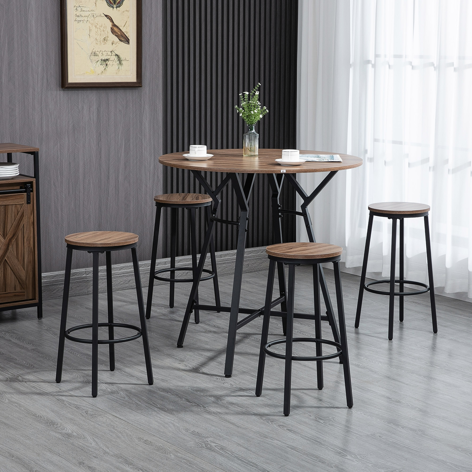 5-Piece Bar Table and Chairs Set, Space Saving Dining Table with 4 Stools gallery