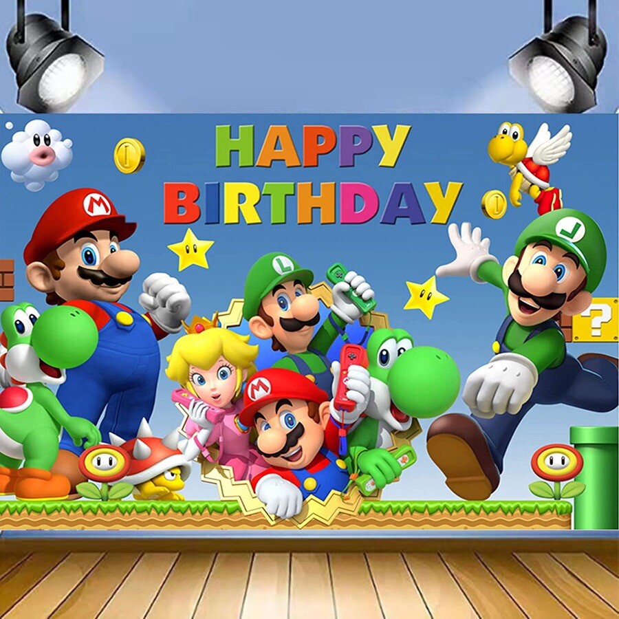 Super Mario Bros. Theme Party Decoration, 5x3.5ft Happy Birthday Backdrop gallery