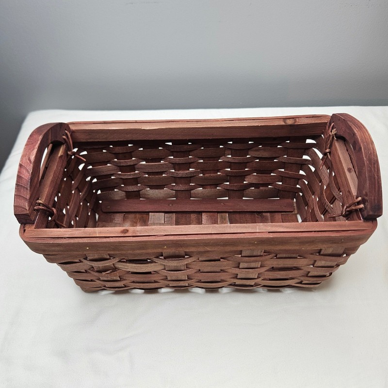 Rustic Woven Wood Rectangular Storage Basket with Handles Dark Brown 12x6x5 gallery