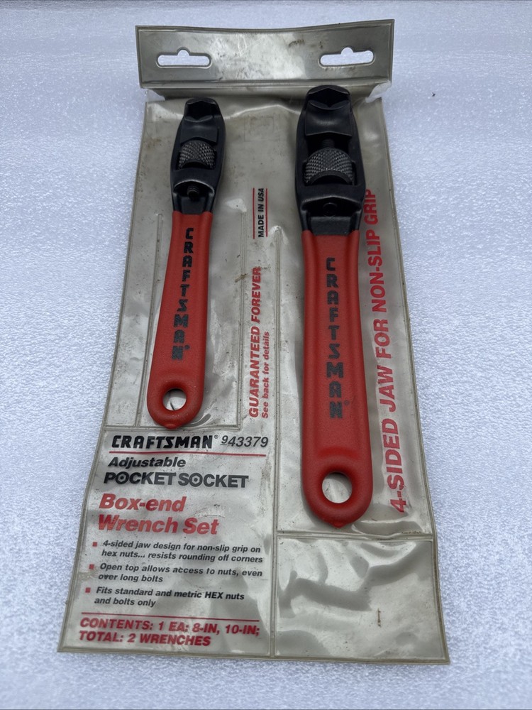 Craftsman Adjustable Pocket Socket Box-End Wrench Set 943379 8" & 10" Tool SEARS