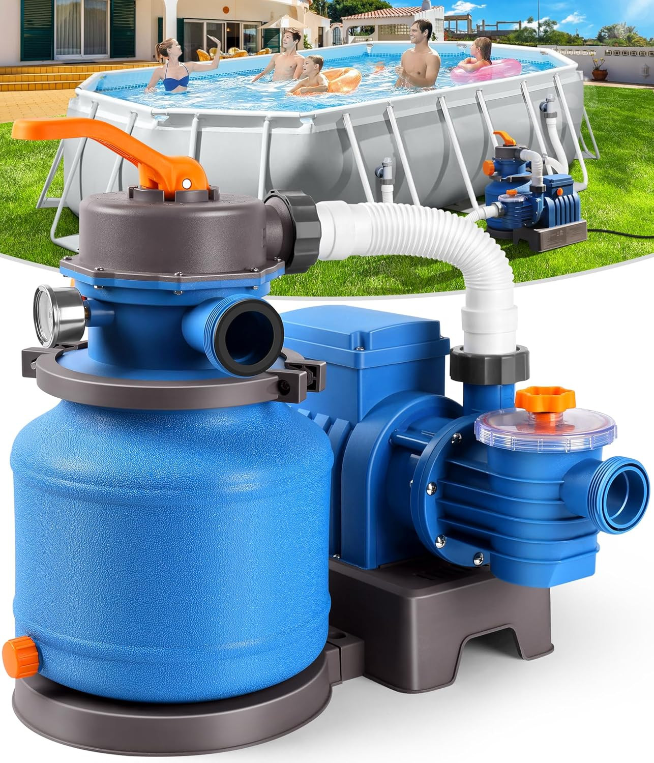 2500 GPH Sand Filter Pump for above Ground Pools, Pool Pumps above Ground with 2 gallery