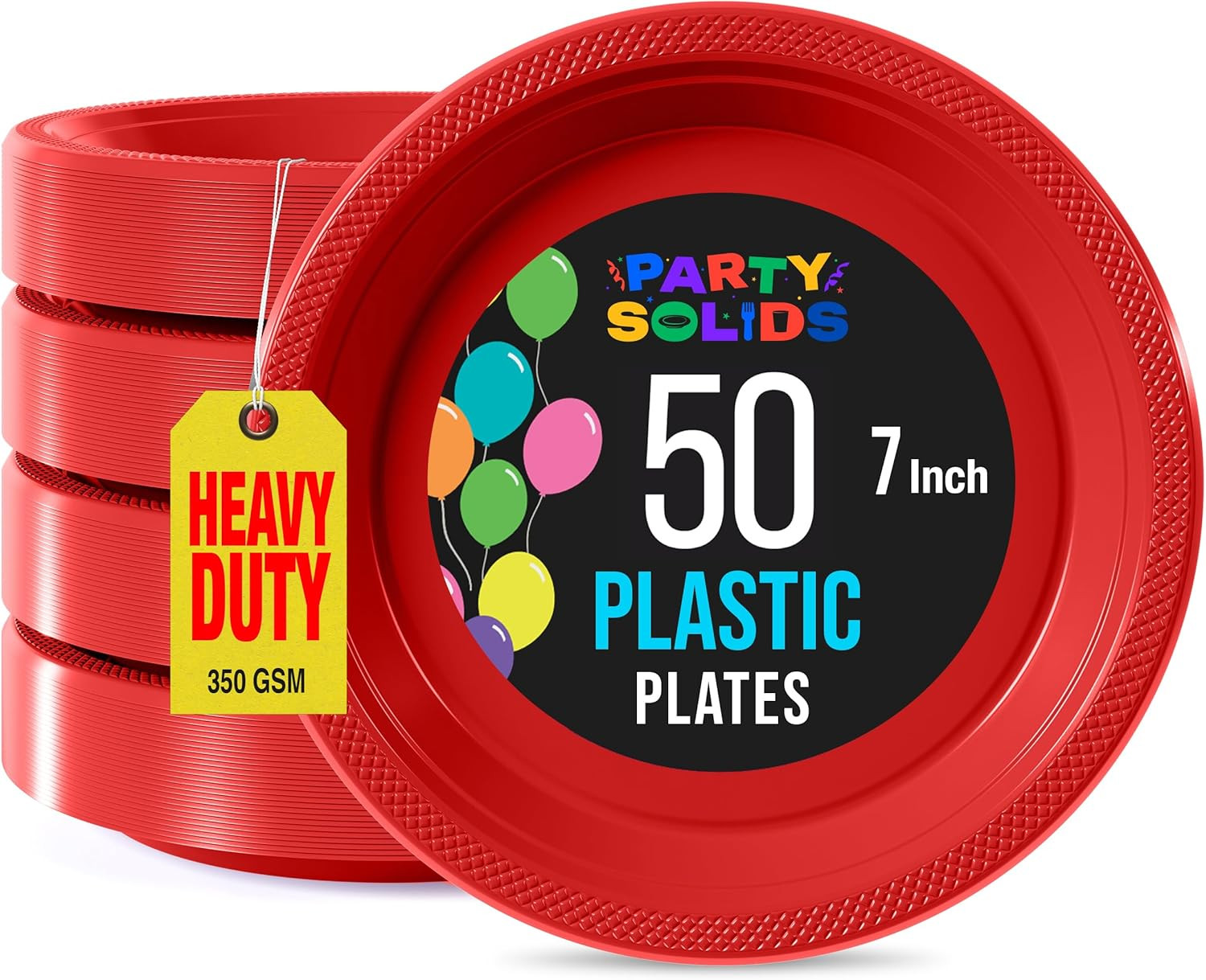 Exquisite Party Solids Red Plastic Plates for Party Supplies 7" Red Disposable P gallery
