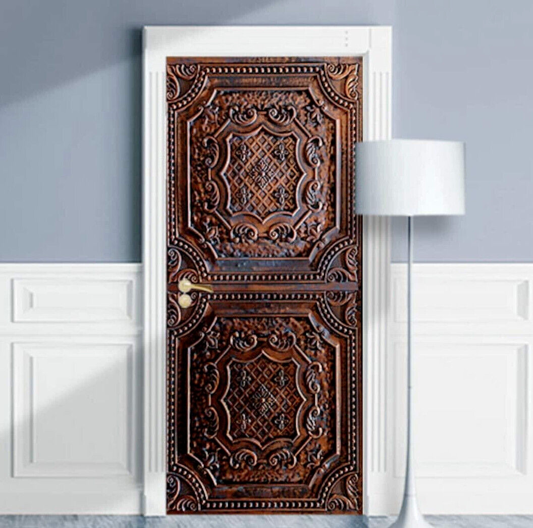 Bronze Patterned Entrance Door Mural | Glossy Laminated | Seamless 1-Piece Wrap gallery