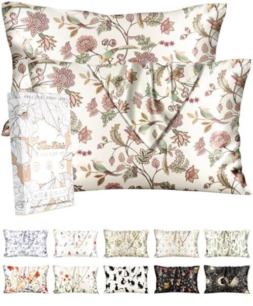 2 Pack Silk Pillowcase - 20x26 Inch Standard Standard(20"x26") Flower Bird gallery