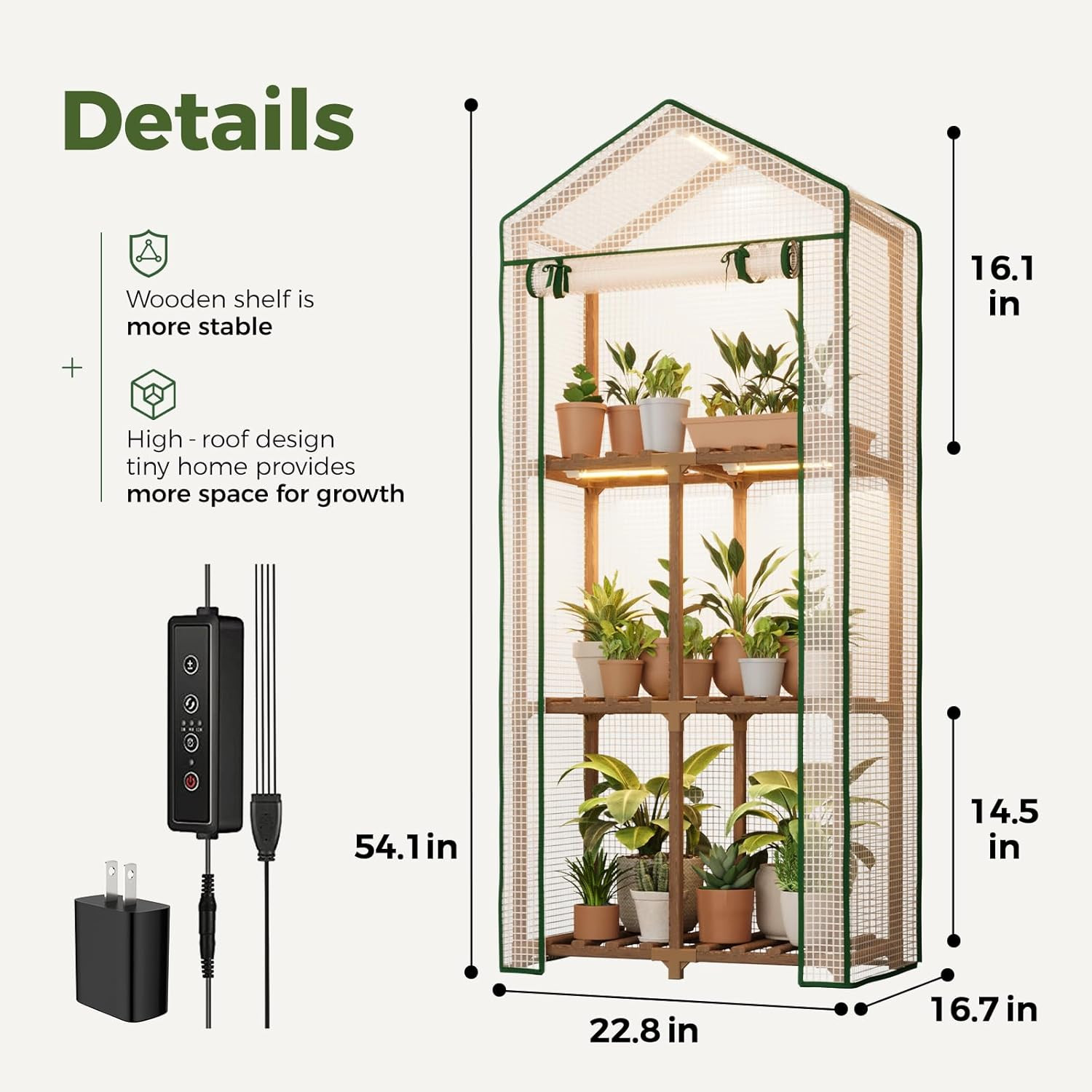 Mini Greenhouse with Grow Light Plant Stand for Mutiple Pots Outdoor 3-Tierd Reu gallery