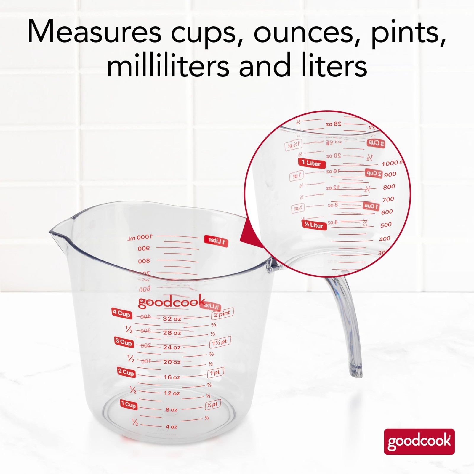 Everyday 4Cup Liquid Measuring Cup, Clear Plastic with EasytoRead Markings, T... gallery