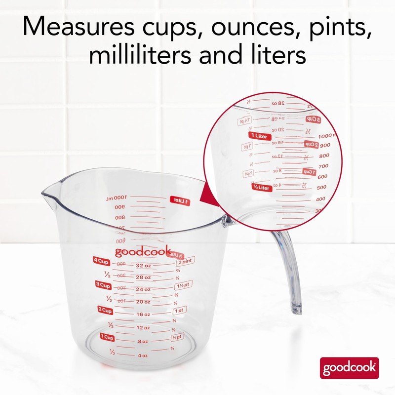 Everyday 4Cup Liquid Measuring Cup, Clear Plastic with EasytoRead Markings, T... gallery