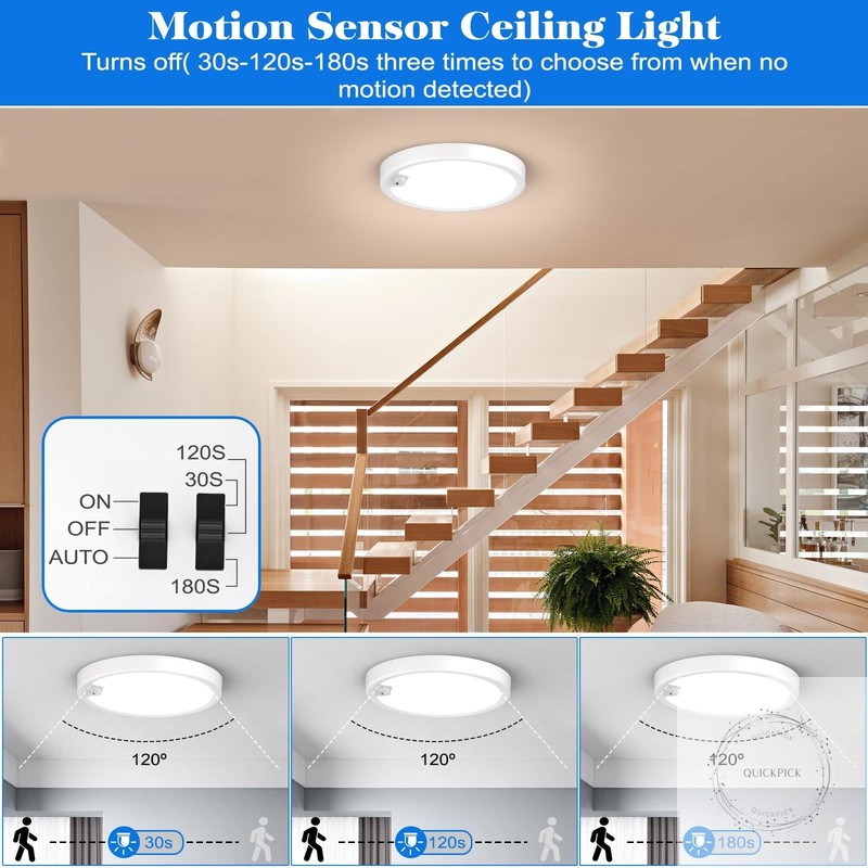 Motion Sensor Ceiling Light Wired, LED Flush Mount Ceiling Light Fixture 18W/ gallery