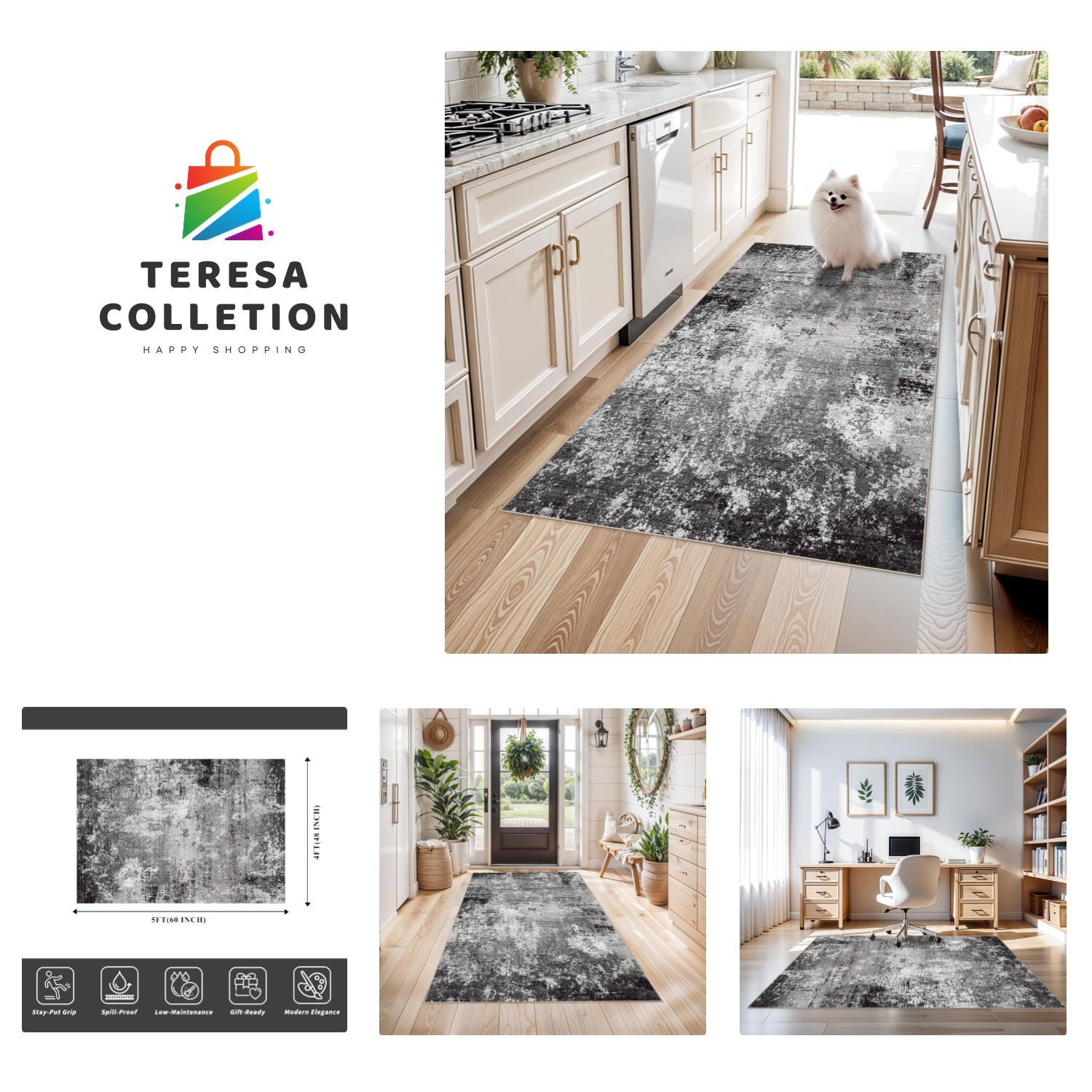 Elegant 4' x 5' Abstract Indoor Rug – Soft, Non-Slip & Easy Care for All Rooms gallery