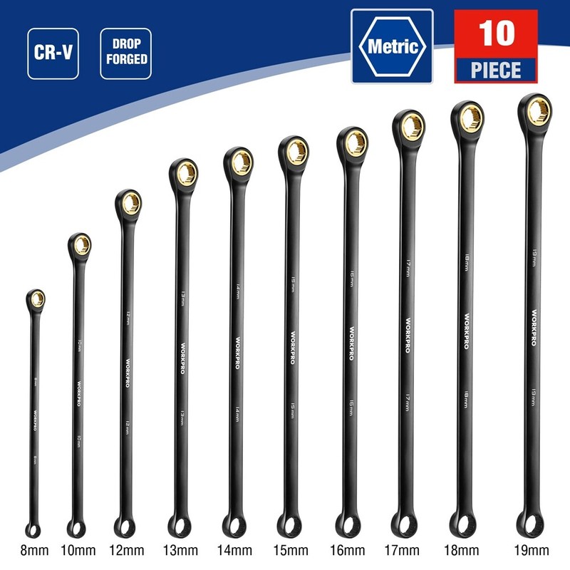 WORKPRO 10PC Extra Long Ratcheting Wrench Set 8-19mm Combination Metric 72-Teeth gallery