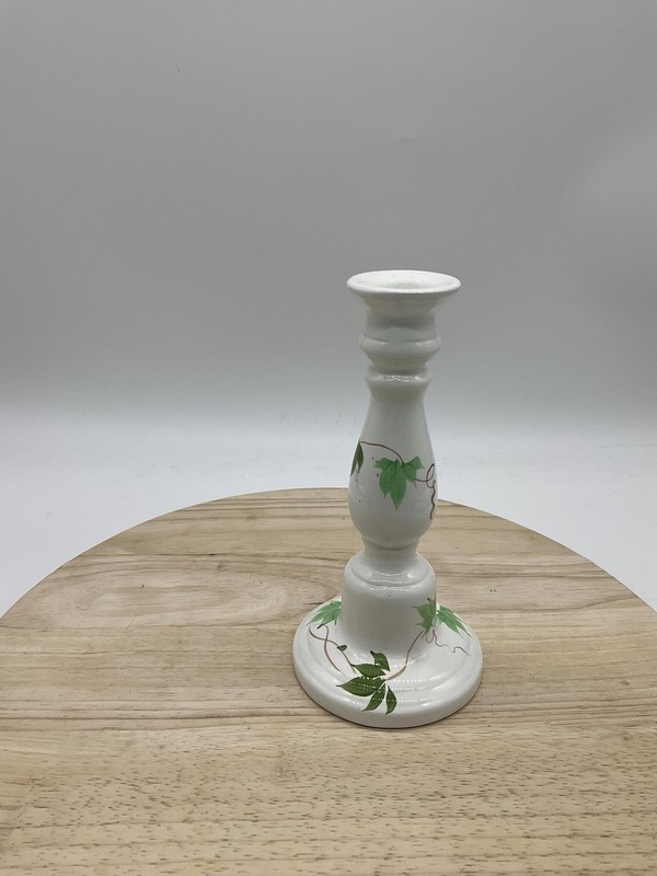 Hand Painted Ceramic Candlestick Holder Ivy Vine Green White Candle Holder gallery